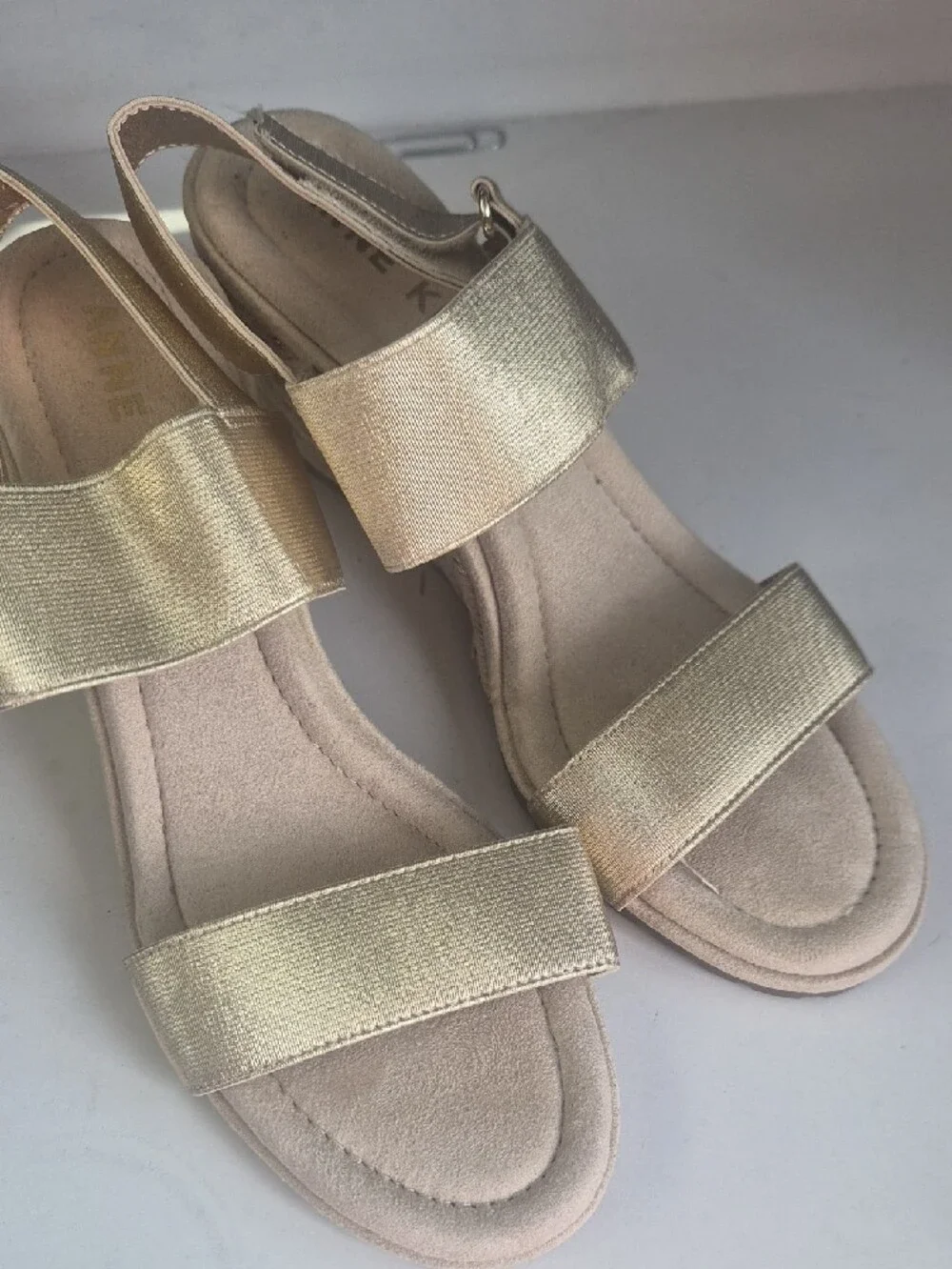 Anne Klein Gold Espadrille Wedge Sandals